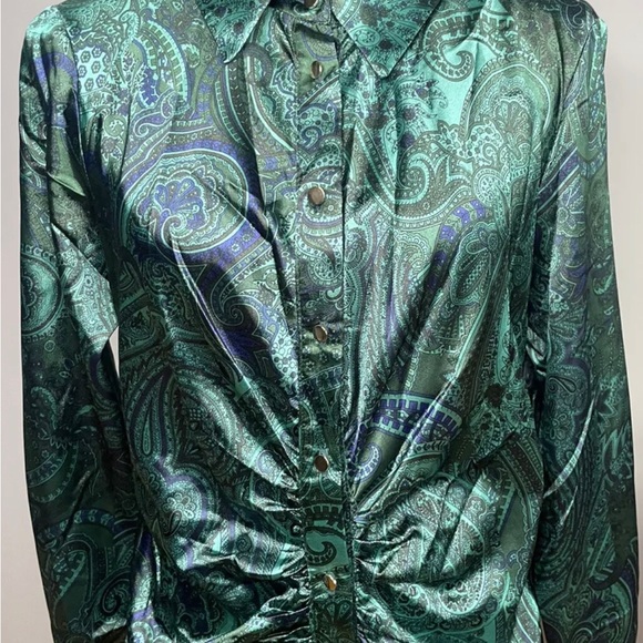 ZARA NWT SS21 WOMAN PRINTED SHIRT DRESS Color “Bottle Green” Size Large - Picture 6 of 9